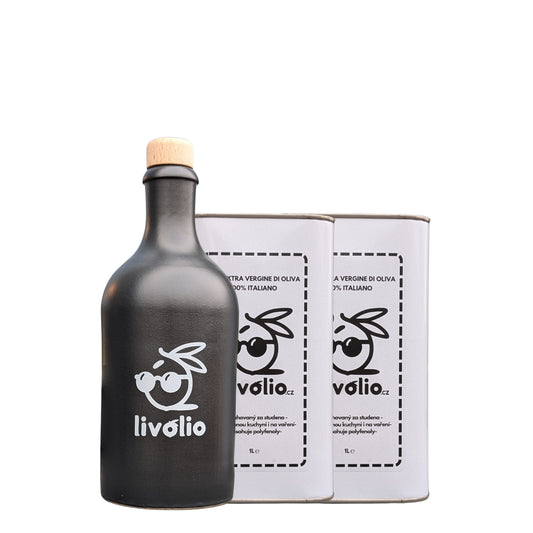 Startovací balíček Livolio – 2× Extra panenský olivový olej (1L) + keramická láhev